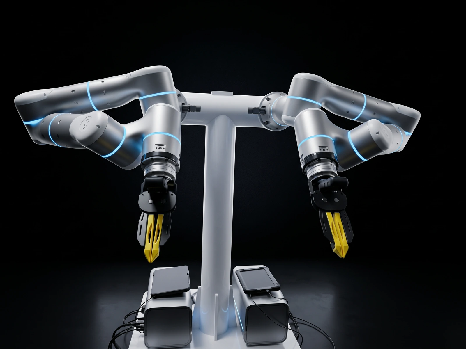 A Flexiv bimanual robot with matching camera-equipped grippers on both arms